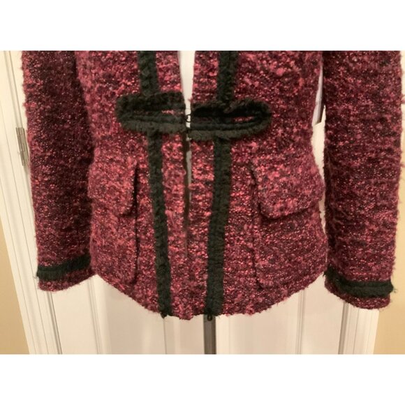 Nanette Lepore Purple Tweed Jacket W/ Black Fringe Trim, Size 6 - Picture 3 of 8